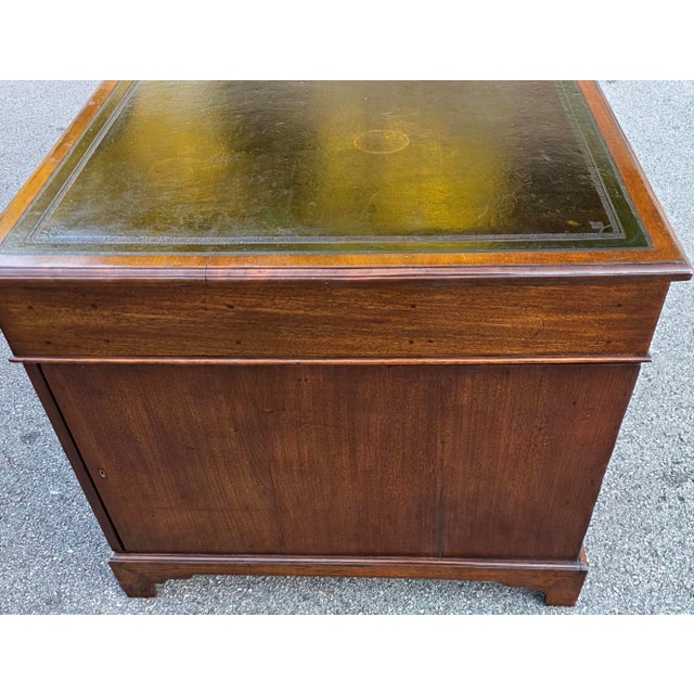 Antique Early 19th Century English Georgian Mahogany Partners' Desk With Green Leather Writing Surface, [54"w X 35.5"d X 30.5"h] For Sale - Image 13 of 18