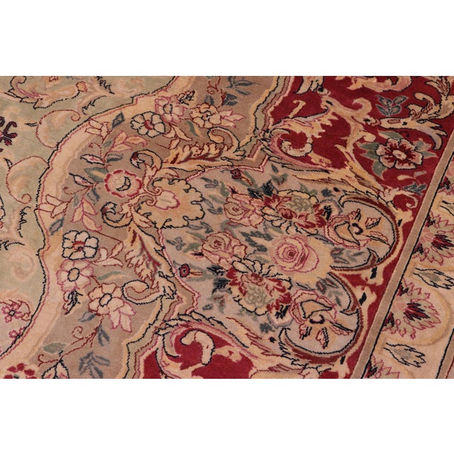 1990s Shabby Chic Pak-Persian Green/Lt.red Wool Rug - 8'0'' X 10'3'' For Sale - Image 5 of 9