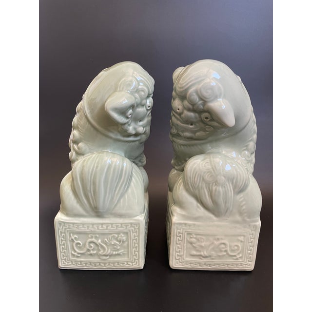 Late 20th Century Vintage Glazed Porcelain Chinese Foo Dogs, Pair For Sale - Image 5 of 11