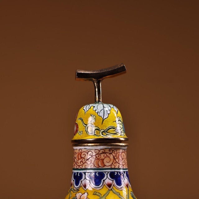 Late 20th Century Pair of Gilt Bronze Cloisonné Enamel Double-Gourd Vases With Butterfly and Gourd Motif For Sale - Image 4 of 10