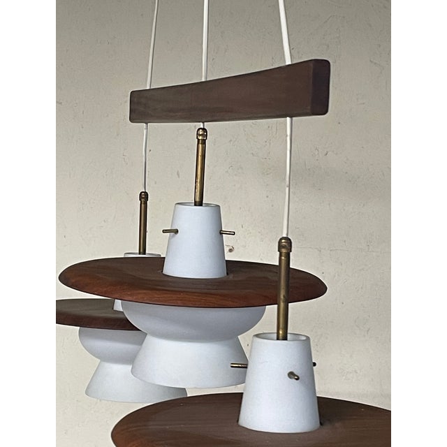3-Light Pendant Lamp in Teak and Opal Glass, 1960s For Sale - Image 4 of 14