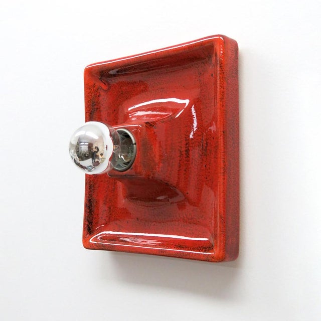 Kaiser Leuchten Kaiser Leuchten Vintage Wall Lights, Red Ceramics, Germany, 1970 For Sale - Image 4 of 11
