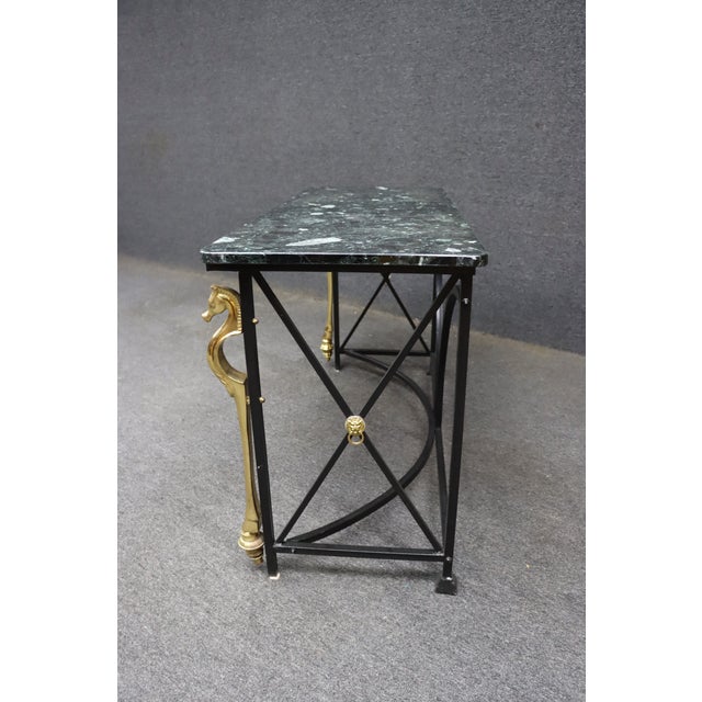 Maison Charles Style Brass Seahorse Console Table With Verdi Marble Top For Sale - Image 12 of 15