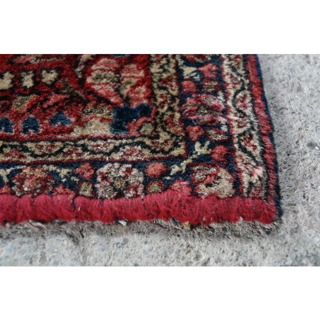 Vintage Hand-Knotted Oriental Wool Scatter Rug Mat Red Indigo Vase 2x3' For Sale - Image 4 of 10