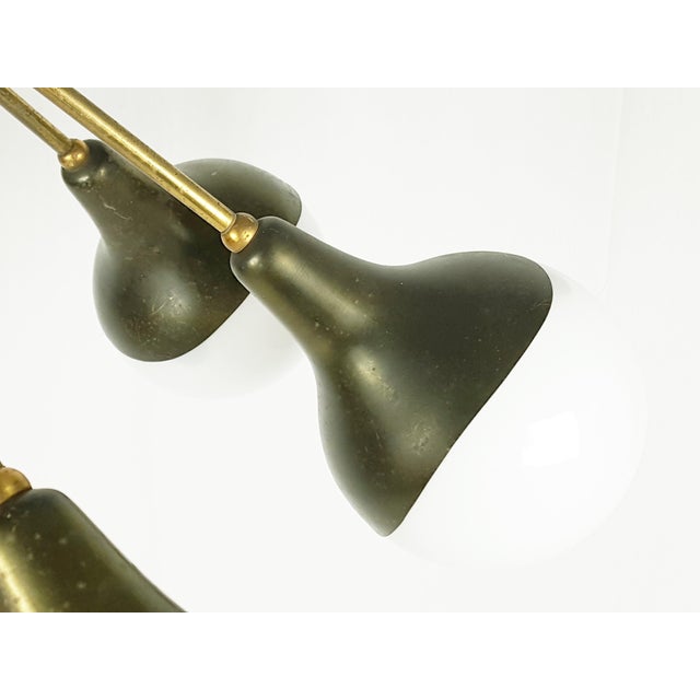 Opaline Glass, Brass & Painted Metal 8-Light Pendant Lamp from Stilnovo, 1950s For Sale - Image 10 of 14