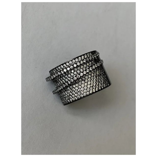 Sterling and Swarovski Crystal Cigar Band Ring, Size 6 For Sale - Image 10 of 13