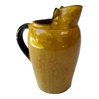 French Vallauris Yellow Glazed Stoneware Pitcher by Aegitna Vallauris For Sale