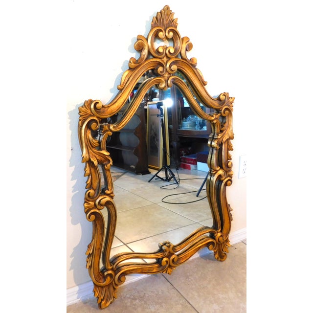 Wood Vintage Mid Century Italian Florentine Gold Carved Wood Fleur De Lis Mirror For Sale - Image 7 of 11