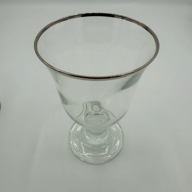 Hollywood Regency Vintage Silver-Rimmed Clear Glass Wine Goblets - Set of 4 For Sale - Image 4 of 7