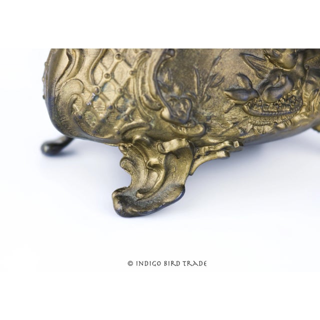 19th Century French Gilt Bronze Jewelry Box Casket With Cherub and Birds For Sale - Image 10 of 12