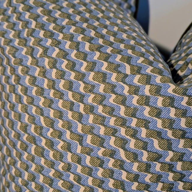 Not Yet Made - Made To Order Pair of Fermoie 22" Ruffle Pillows in Blue With Olive Cord For Sale - Image 5 of 8