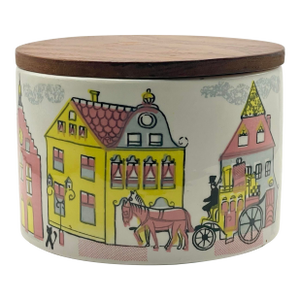 1970s Pastel Scenic Linework Ceramic Box