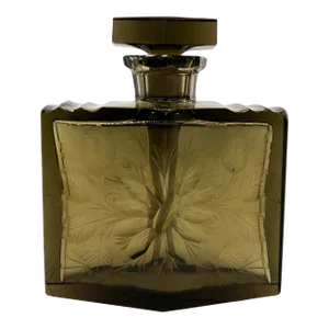 Art Deco Smoky Gray Perfume Bottle – Cut Glass With Floral Motif