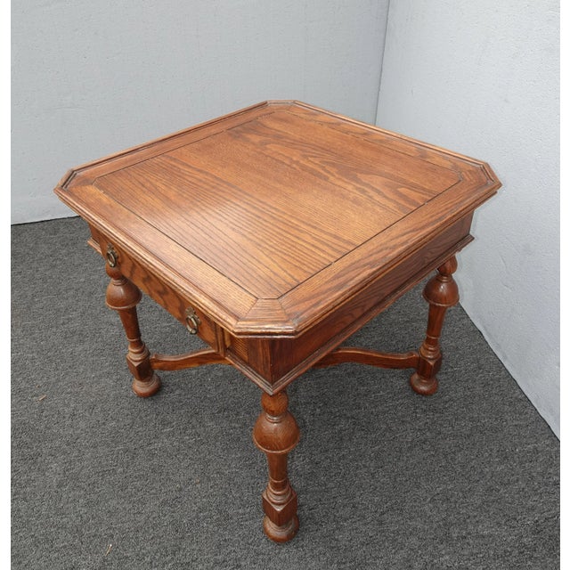 1990s Vintage Ethan Allen French Country Brown Oak End Table ~ Side Table For Sale - Image 5 of 13