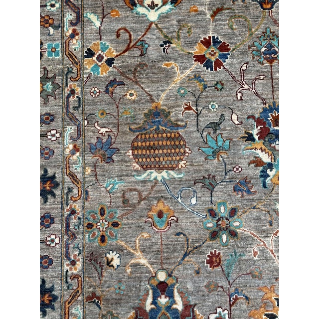 Taupe Pomegranate Sultanabad Design Area Rug, Hand-Knotted Wool, 9x12, Taupe & Teal For Sale - Image 8 of 12