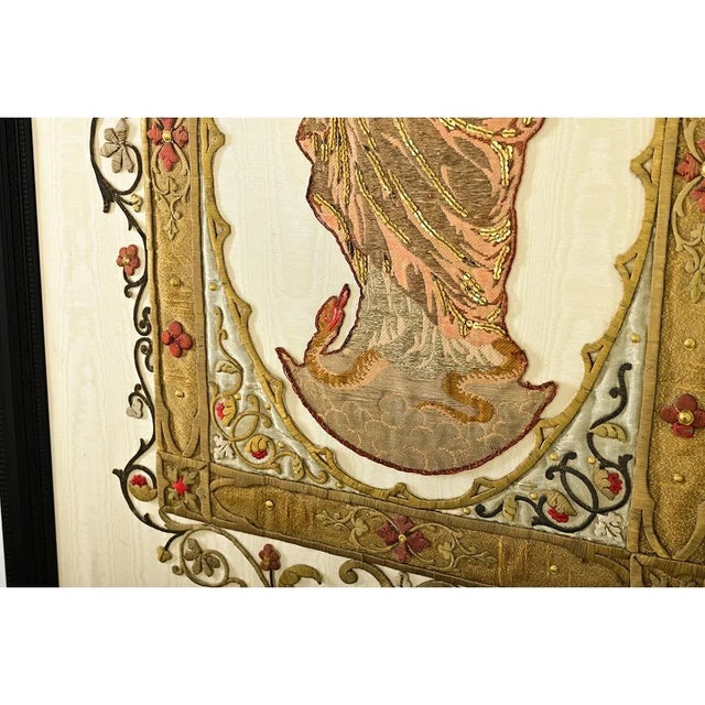 Ivory French 19th Century Raised Gold Embroidery of Madonna & Child For Sale - Image 8 of 12