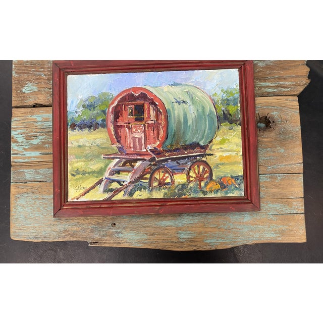 "My Gypsy Mobile" ~ Lorie Batson, Original Oil Painting. Captures a Charming, Rustic Scene of a Small Gypsy Wagon. For Sale - Image 4 of 10