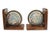Vintage Italian globe bookends with wooden bases and brass rings. Old-world maps lend traditional charm. Light wear....