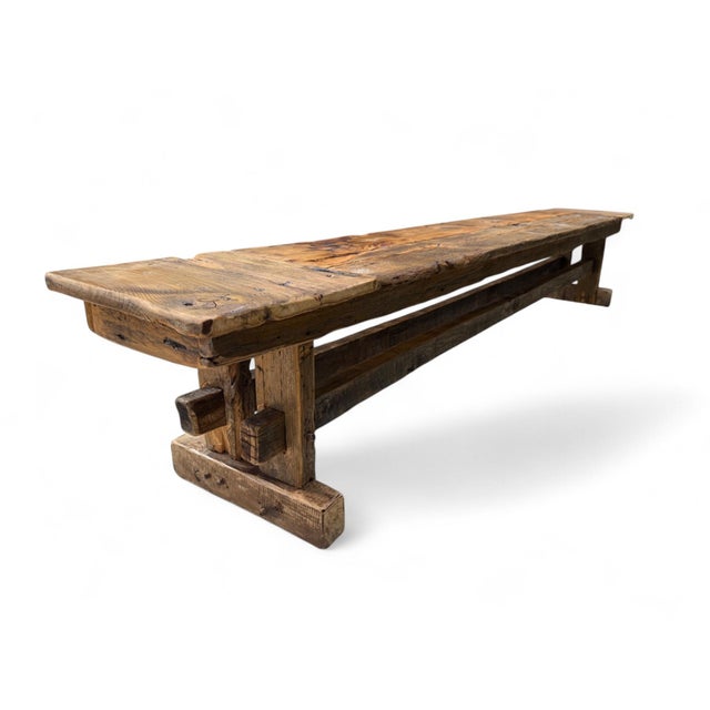 Farmhouse 78" Breadboard Trestle Bench For Sale - Image 3 of 10