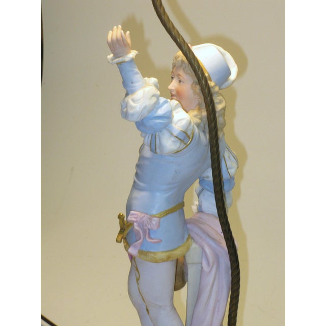 1900s Table Lamp Gilded Dresden Porcelain Figurine Masquerade Ball Renaissance For Sale - Image 14 of 17