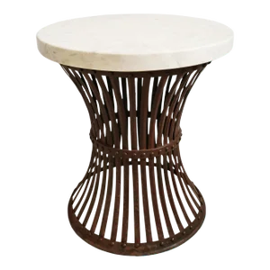 Vintage White Marble & Iron Rivet Band Side Table