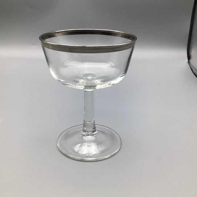 French Platinum Rim Crystal Champagne/Sherbet Glasses-Set of 11 For Sale - Image 9 of 13