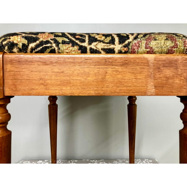 Navy Blue Vintage Victorian-Style Mahogany Stool With Intricate Tapestry Seated Stool For Sale - Image 8 of 18