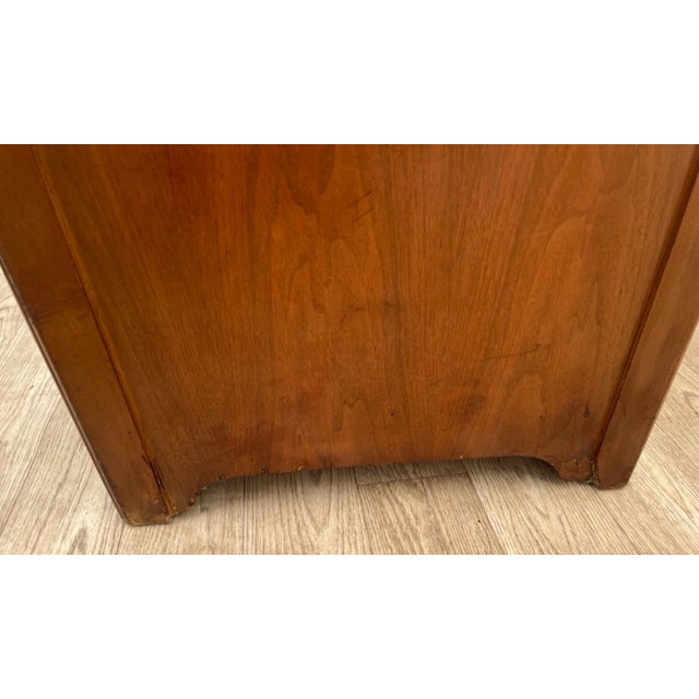 Brown 1930s Art Deco Desk Waterfall Top Seven Dovetail Brass Drawers Walnut Finished Back For Sale - Image 8 of 18