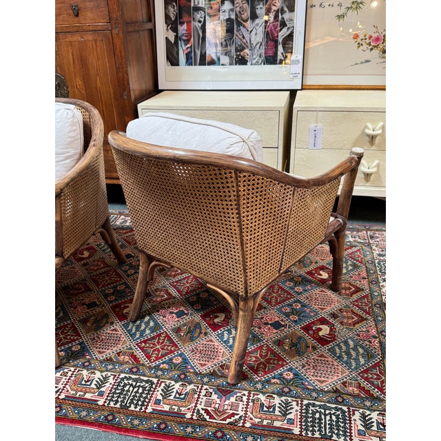 Late 20th Century McGuire Furniture Vintage Barrel Rattan & Cane Lounge Armchairs, Pair For Sale - Image 5 of 14