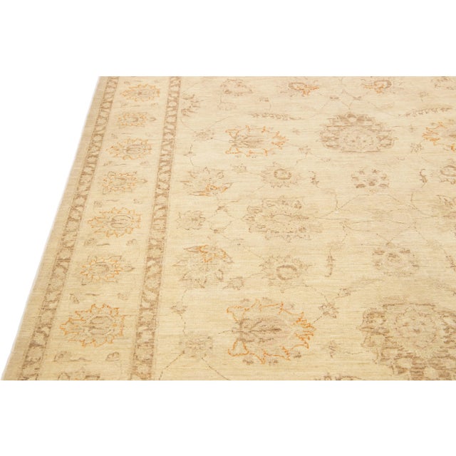 Beige Modern Oushak Handmade Floral Designed Wool Rug For Sale In New York - Image 6 of 11