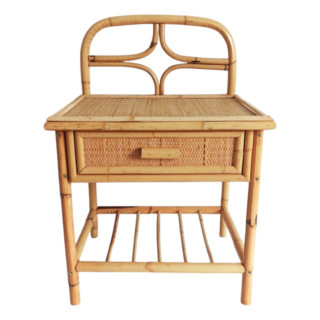 Mid-Century Bamboo and Woven Rattan Side Table, 1960s For Sale