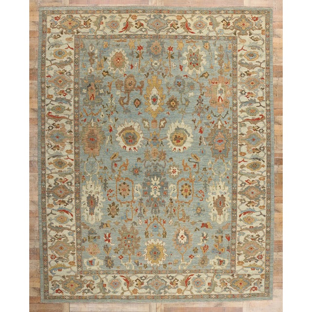 Blue Persian Sultanabad Rug, - 10'10 X 13'07 For Sale - Image 9 of 9