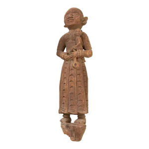 Antique Architectural Indian Carved Wood Temple Sculpture of Mother and Child