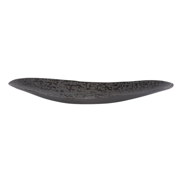 Chiseled Texture Black Iron Elongated Tray- Small For Sale