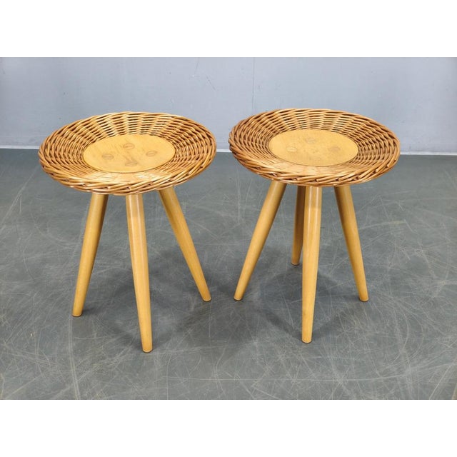 A refined pair of side tables designed by Jan Kalous and produced by ULUV in Czechoslovakia during the 1970s. Each table...