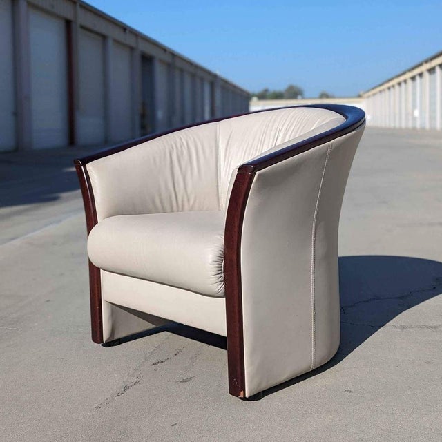 1970s Ekornes Rosewood and Cream Leather Barrel Armchair For Sale - Image 14 of 17