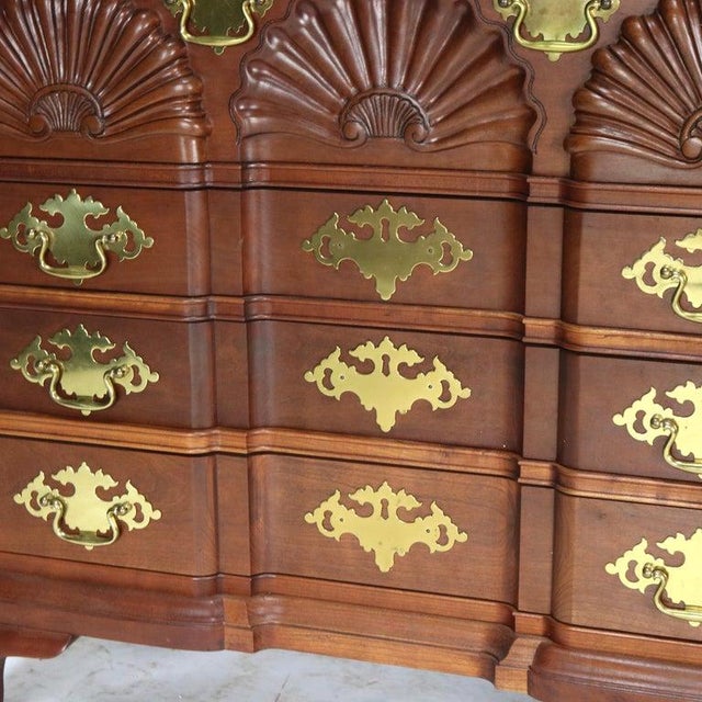 Baker Furniture Company Baker Chippendale Carved Cherry Block Front Four Drawer Chest 20th For Sale - Image 4 of 12