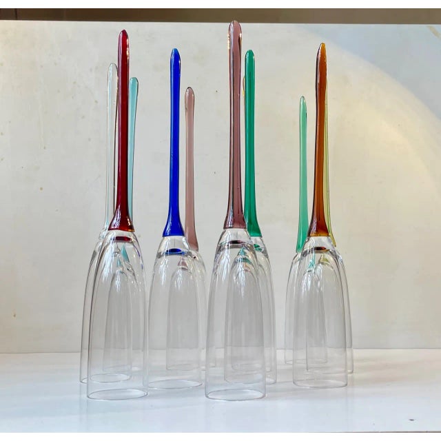 Glass Vintage Bohemian Handblown Champagne Glasses, 1980s, Set of 11 For Sale - Image 7 of 8