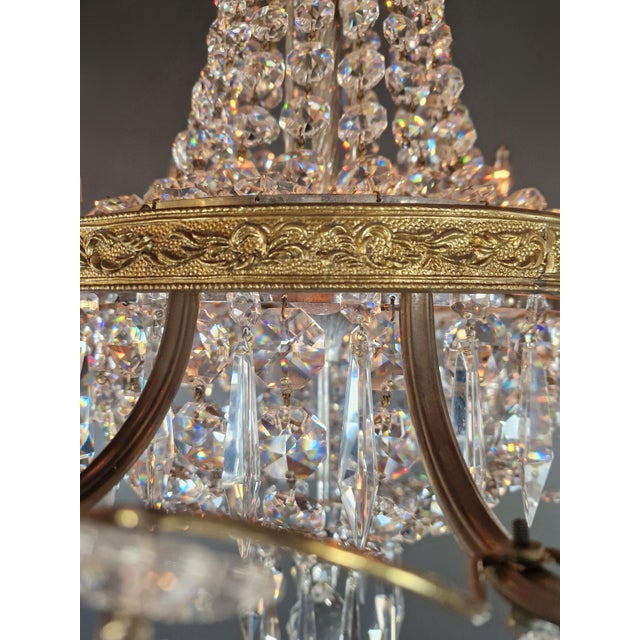 1950s Empire Brass Chandelier Crystal Lustre Ceiling Light For Sale - Image 12 of 12
