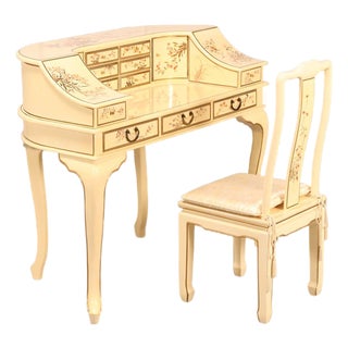 Chinoiserie Painted Carlton House Writing Desk With Chair For Sale