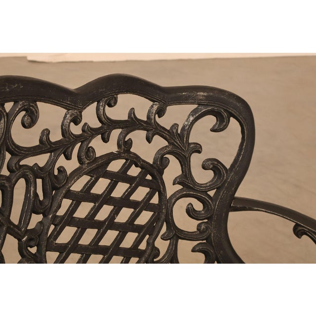 Cast Aluminum Garden Bench With Ornate Lattice Back For Sale - Image 11 of 18