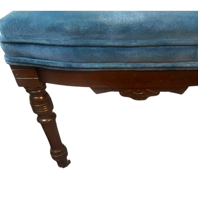 Blue Pair of Antique Eastlake Victorian Parlor Chairs From the 19th Century For Sale - Image 8 of 9