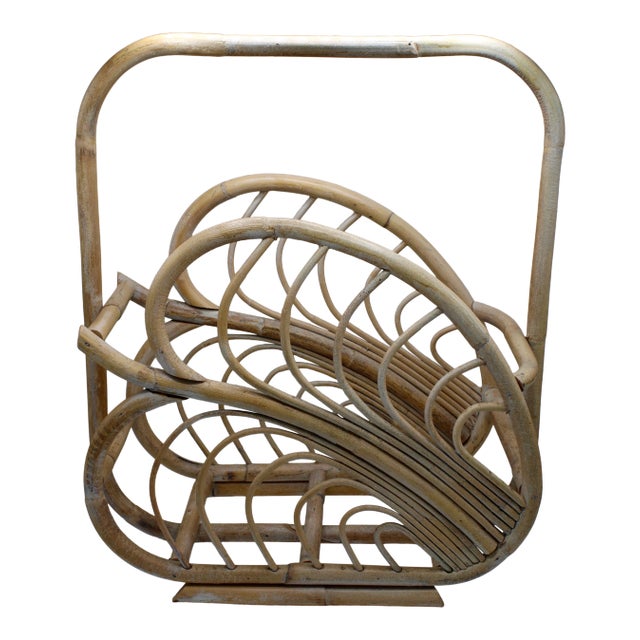 Large Vintage Rattan Basket With Handle For Sale