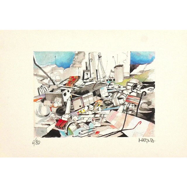 The collapse is an original lithograph on paper realized by Giuseppe Megna. Hand-signed on the lower right, numbered on...