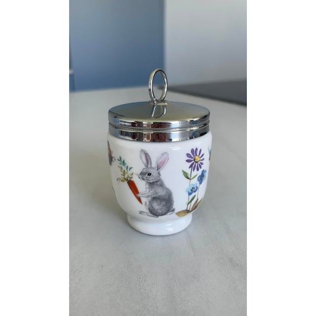 Charming antique egg coddler in English porcelain, signed Royal Worcester, large size, decorated with sweet, childlike...