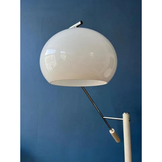 Beige Space Age White Mushroom Swing Arm Floor Lamp from Dijkstra For Sale - Image 8 of 11