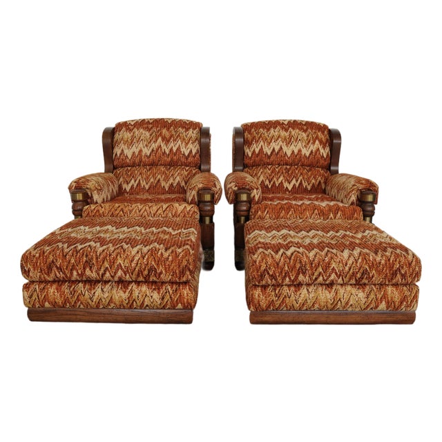 Vintage Riverside Upholstery Lounge Chairs & Ottomans - 4 Pieces For Sale