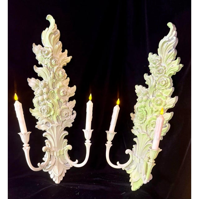 White 1960s Syroco Double Wall Sconces For Sale - Image 8 of 12