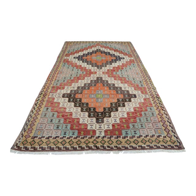 1960s Vintage Turkish Handmade Kilim Rug - 72"x120" For Sale