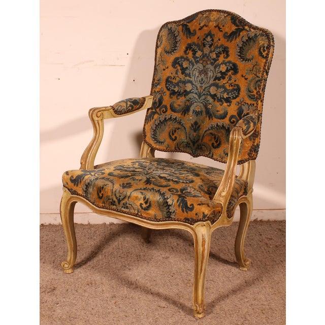 19th Century Louis XV Carved and Painted Armchair For Sale - Image 11 of 12